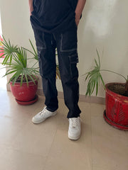 WHITE STITCHED BLACK CARGO PANT